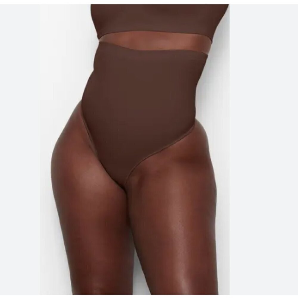 Skims Womens Seamless Sculpt High Waist Thong Shapewear Stretch Brown Size 3X